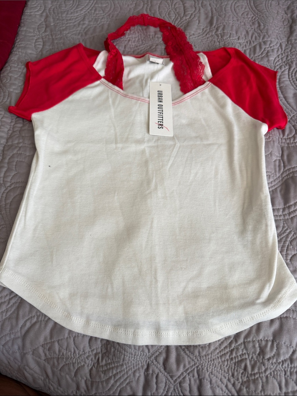 Urban Outfitters BDG White Tee with Red Raglan Sleeves and Lace Halter - Picture 7 of 7